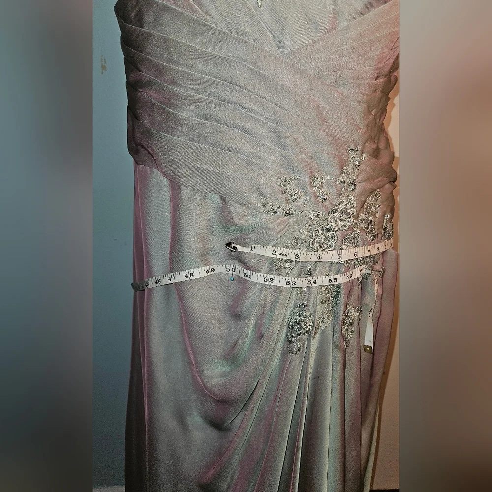 One-Shoulder Taupe Dress. Comes With a Jacket. Rhinestone Detail. Size 22 - Picture 9 of 11